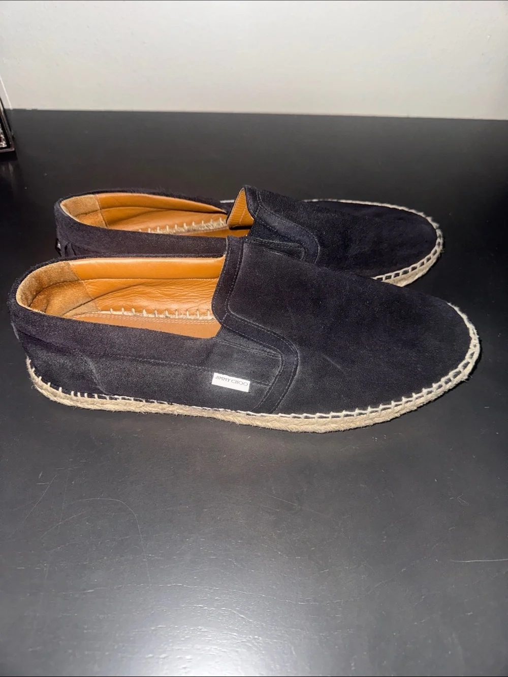 Jimmy Choo Black Suede Slip-On Espadrilles